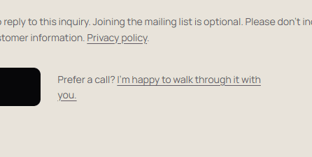 Before the redesign: the form link reads I’m happy to walk through it with you.