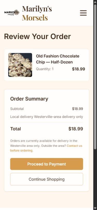 Local delivery message at checkout
